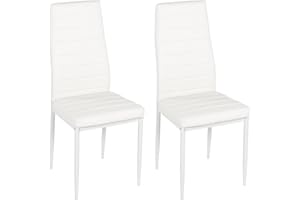 Jooli H Modern Faux Leather Dining Chairs Set High Back Padded Kitchen Chairs with Chrome Metal Legs for Dining Room Living Room Office and Lounge (2, White)