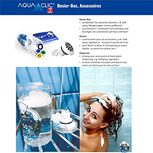 Duschkopf wassersparend BLACK POWER – SwissClima-Duschbrause mit Massagestrahl, kalkfrei, 3 Mengenregler für 4 Durchflussmengen, Aufsatz SOFTSPRAY für weichen Regenstrahl; Made in Switzerland direkt vom Hersteller Aquaclic® - 2