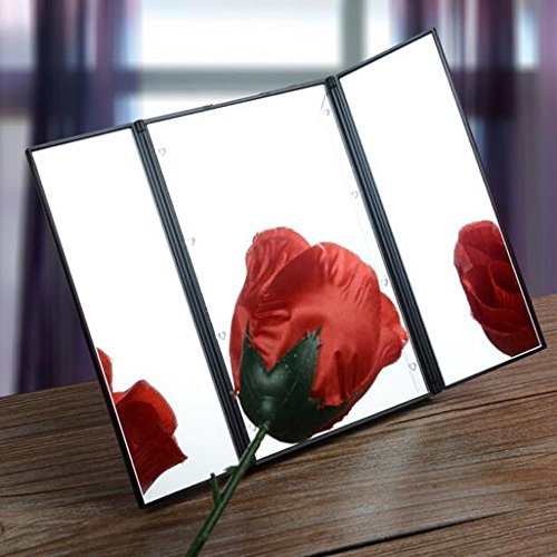 Alierkin Make Up Spiegel Klappspiegel mit Beleuchtung 8 LEDs, 3 Seitig Faltbar Beleuchtet Kosmetikspiegel Schminkspiegel Standspiegel - 2