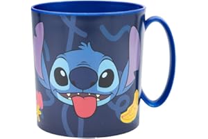 ILS I LOVE SHOPPING Tazza Bicchiere in plastica 350ml per Microonde con manico Bambini colazione BPA-free (Lilo & Stitch)