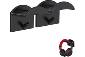 thirei Headphone Stand, 2 Pieces No Drilling Headset Holder, Headphone Hook Wall Mount for Gaming Headset, Headphone Holder, Width 2.5 cm, Black