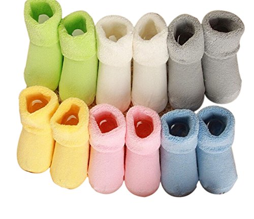 H.P.D.6 Pack Baby Socks Thermal Cozy Cuff Cotton Socks for New Born,Toddler,Size S