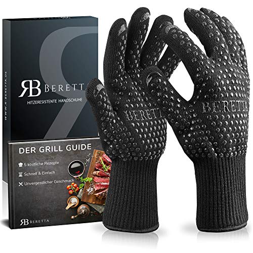 R-Beretta Hochwertige Grillhandschuhe hitzebeständig bis zu 500 °C – Inklusive E-Book