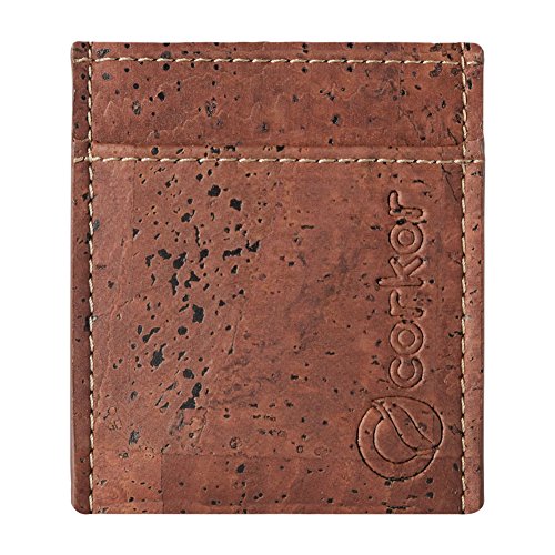 CORKOR Geldbörse Minimalistische Schlank Brieftasche Herren Leichtes Natur-Leder Kreditkarten Natur Veganer Korkleder Rot