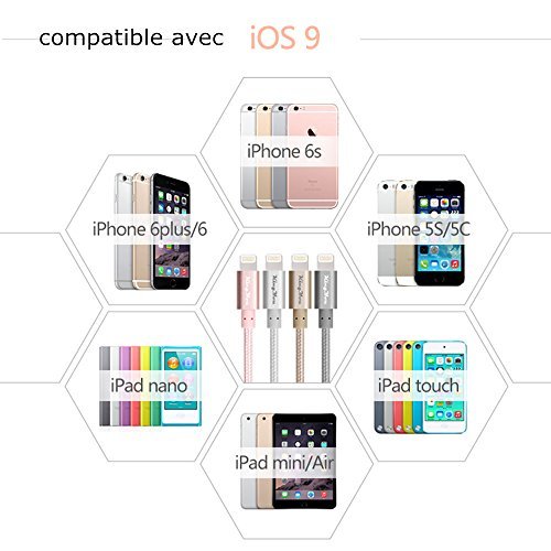(Apple MFI zertifiziert) KingYou iPhone 8 Pin Lightning auf USB Kabel 30CM Robust Design mit Aluminiumschild Kopf Sync-Kabel / Ladekabel / Datenkabel. Lightningkabel für Apple iPhone 6 Plus / 6 / 5s, iPad Air / mini / mini2(roségold) - 7