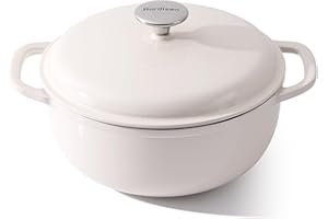 Kordisen Casseruola in Ghisa Smaltata 28 cm/5.7L con Coperchio, per Cuocere il Pane a Lievitazione Naturale, Adatta al Forno Fino a 260°C, Robusta e Capiente, Bianco