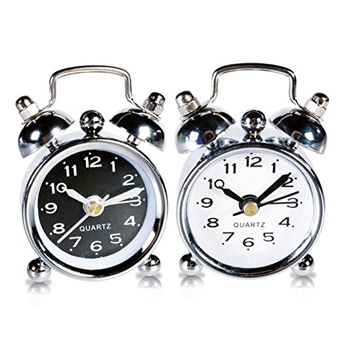 HC-Handel 912104 Kleiner Metall Wecker Retro Retrodesign 6 x 4cm silber/weiß oder silber/schwarz