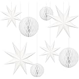 MIAHART 8 Pezzi Decorazioni Natalizie Stelle da Appendere 4 Pezzi Lanterne a Stella a 9 Punte con 4 Pezzi Sfera a Nido d'Ape 