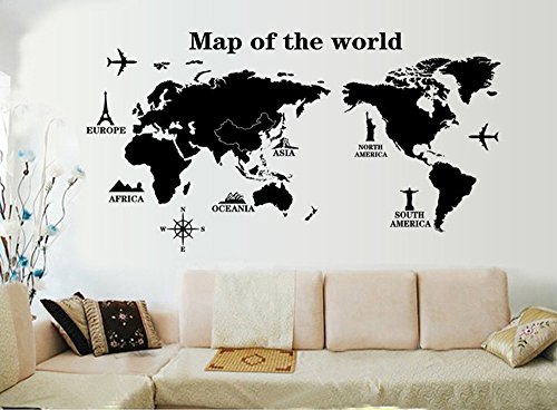 ufengke® Reisen Um Die Welt Weltkarte Wandsticker, Wohnzimmer Schlafzimmer Entfernbare Wandtattoos Wandbilder, A
