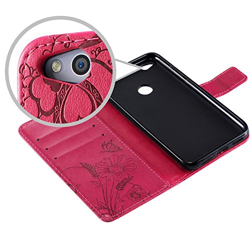 Cover Huawei P8 Lite 2017, kazineer Cover P8 Lite 2017 Flip Caso in pelle Modello Fiore Portafoglio Custodia per Huawei P8 Lite 2017 (Rosa Rossa)