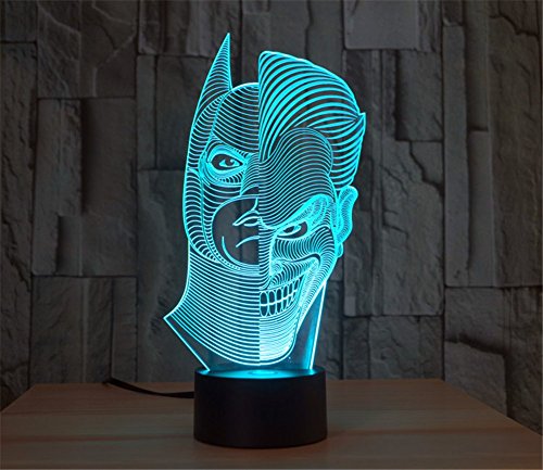 SmartEra® Two Face Man Joker und Batman 3D Abstrakt Visuelle 7 Arten von Farben ändern Touch Tasten USB Schreibtischlampe - 3