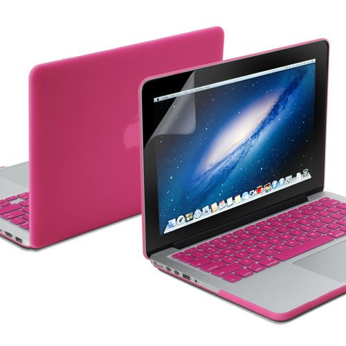 GMYLE(R) Ross Rot 3 in 1 gummierte (Gummi beschichtet) Hartschalen - Silicon Tastaturschutz - 13 Zoll Klar LCD Displayschutzfolie - für MacBook Pro 13 inch with Retina display
