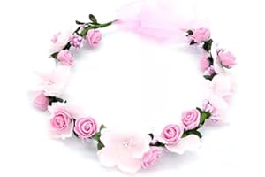 DZXIN Diadema de Flor, Corona de Hadas Flores con Cinta Ajustable para niñas (Rosado)
