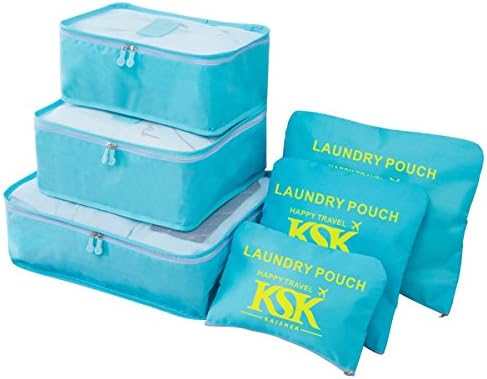 KSK KAISHEK 6Pcs Waterproof Clothes Packing Cubes Travel Luggage Organizer Bag …