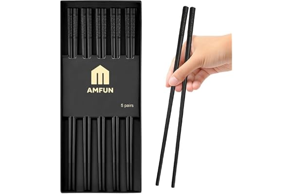 AMFUN 5 par kinesiska ätpinnar av glasfiber, legering återanvändbara svarta ätpinnar, återanvändbara, halkfria ätpinnar set, lämplig för diskmaskin, för kök restaurang