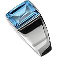 Solid 925 Sterling Silver Ring for Men, Natural 12MM Square Blue Topaz Gemstone Signet Ring, Unique Handcrafted November Birthstone Ring (Silver)