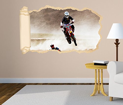 3D Wandtattoo Motocross Motorrad jump sprung Tapete Wand Aufkleber Wanddurchbruch Deko Wandbild Wandsticker 11N1707, Wandbild Größe F:ca. 162cmx97cm