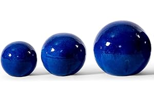 teramico Lot de 3 Boules décoratives émaillées – Bleu, Vert, Anthracite, Turquoise, Aqua, très Haute qualité, résistantes au Gel et aux intempéries – Grès (Lot de 3 12 cm, 16 cm et 20 cm, Bleu)