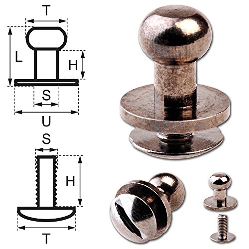 15 Knopfschraubnieten Patronentaschenverschluss Beiltaschenknöpfe Knopfnieten zum Anschrauben Pilzkopfschrauben 6MM nickel-geschwärzt