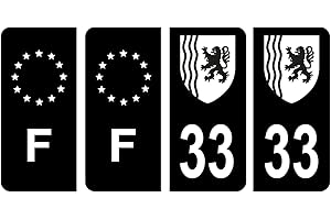 HADEXIA Lot 4 Autocollants Plaque immatriculation département 33 Gironde Ain Région Nouvelle-Aquitaine Noir & F France Europe