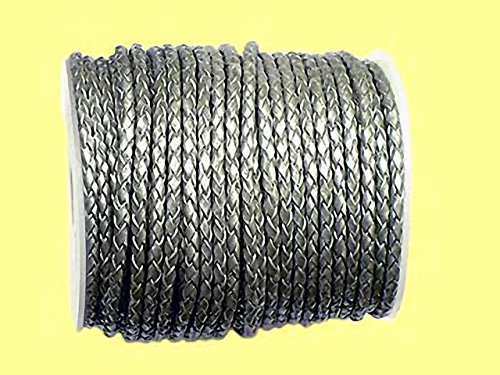 Magic and Arts Lederband geflochten grau metallic 3mm