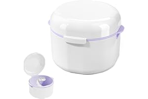 GUOYOU Retainer Case, Denture Box for Soaking Dentures, False Teeth Container Portable with Rinsing Basket, Easy to Carry and Clean Denture Case with Lids for Storing Soaking Dentures Cleaning, White