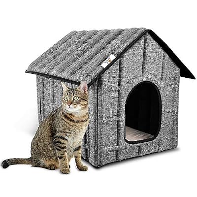 PUPPY KITTY Maison Pour Chat Extérieur, PUPPY KITTY Hiver Chat Cabane Niche, 52 x 42.5 x 42 cm, Facile à Laver, Pliable avec Coussin Amovible Doux et Chaud pour Chat Chien Lapin Chiot