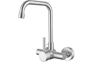 ONECE Grifo Cocina en la Pared 11 cm Distancia Entre Orificios de Montaje, Grifería a Muro Rotación de 360​°, Mezclador Monomando de Fregadero Acero Inoxidable 304, Aireador Extraíble