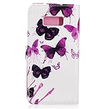 Hülle für Samsung Galaxy S8 Plus,Galaxy S8 Plus Lederhülle,Galaxy S8 Plus Handyhülle Flip Wallet PU Lederhülle Magnetic Buckle Schutzhülle ,Felfy Ledercase Tasche Hüllen Brieftasche Bunte Gemalt Malerei Schmetterlinge Blumen Bär Feder Vögel Muster Frischer [PU Leder & Silikon Innenschale] Schutzhülle Tasche Schale Handy Etui Karten Slot Lederhülle für Samsung Galaxy S8 Plus [Lila Schmetterling] + 1x Silver Stylus+ 1x Bling Dust Plug [Farbe Random] - 2