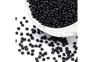 PERLIN 1100 cuentas de cristal de 4 mm, 6/0, abalorios, transparentes, pequeñas cuentas para niños, colores a elegir (negro opaco)