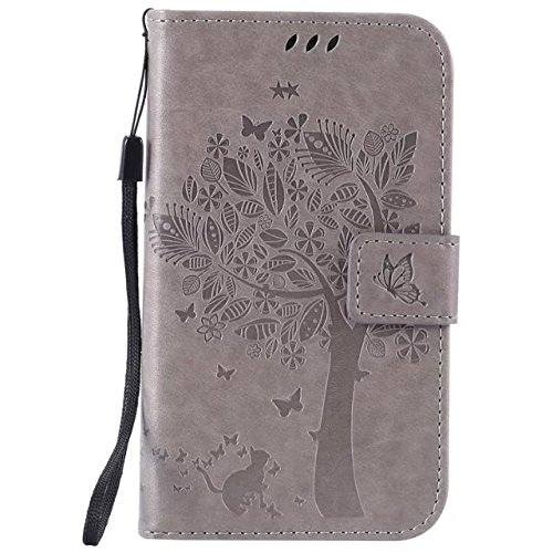 Coque pour Samsung Galaxy Core Prime G360F ,Housse en cuir pour Samsung Galaxy Core Prime G360F ,Ecoway Arbre à chat motif papillon de gaufrage étui en cuir PU Cuir Flip Magnétique Portefeuille Etui Housse de Protection Coque Étui Case Cover avec Stand Support Avec des Cartes de Crédit Slot et Fonction Support pour Samsung Galaxy Core Prime G360F - gray