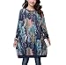 MelBedy Women's Printing Patchwork Pullover Loose Fit Dress Tunic with Pockets Blue