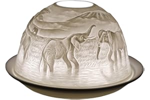 Cello Porcelain Tealight Holder Dome, Elephant Design - 3D Image Projecting Candle Holder - Stocking Fillers for Women