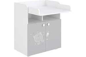 ‎SHEFA Shefa Kids 700 Baby Wickelkommode mit Schubladen – Weiß/Grau Teddy Design, Kinderzimmermöbel mit Stauraum und stilvollem Design für Babyzimmer
