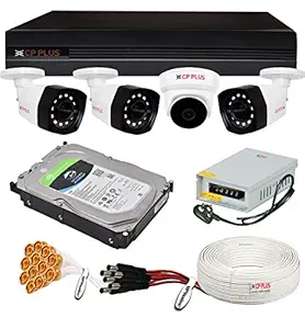 CP PLUS Wired 5MP, H.265+, 4Camera Combo Kit with (4Ch DVR, Dome 3 Bullet Cameras, 1TB Hard Drive, Power Supply, 90Mtr Cable, Audio Mic and Connectors) 5MegaPixel CCTV Surveillance Security Camera Set