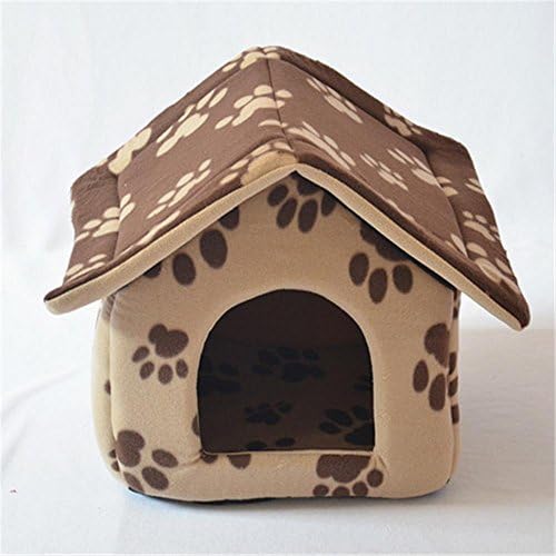 OOFWY Pet Dog house Cute Paw Print Comfortable Self Warming Detachable Pet Nest , brown , M