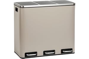 SVITA TM3X18 Mülleimer mit 3 Fächern Papierkorb 54L Treteimer Abfalleimer Recycling Mülltrennung 3 x 18 Liter pulverbeschichteter Stahl Taupe mit Griffen