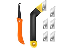 HUIYOUJIU 7pcs Grout Removal Tool - Grout Scraping Rake Tool Set, Grout Saw Knife, Saw Angled Grout Scraping Rake with 5 Pieces Extra Replacement Blades and 1 Tile Seam Hooking for Tile Cleaning