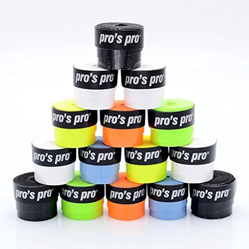 PRO 'S Pro tacky over grip. Assorted colours (white, black, blue, green, yellow and orange). Multiple pack sizes (6, 10, 15 &amp; 30 pieces), Ultra thin, non-slip grip, includes tape, ideal for tennis, squash, table football, badminton, table tennis, racquetball, paddleball speedminton, billiards, golf, etc. Professional sports pocket diary with tennis design., Bunt - 15 Stück