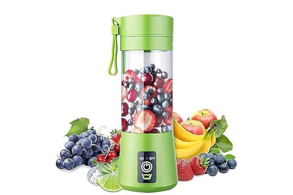 Portable USB Rechargeable Blender Personal Smoothie Juicer Cup with 6 Blades, 380ml, Green Mini Fruit Mixer for Travel, Home, Office & Outdoors (Multicolor)