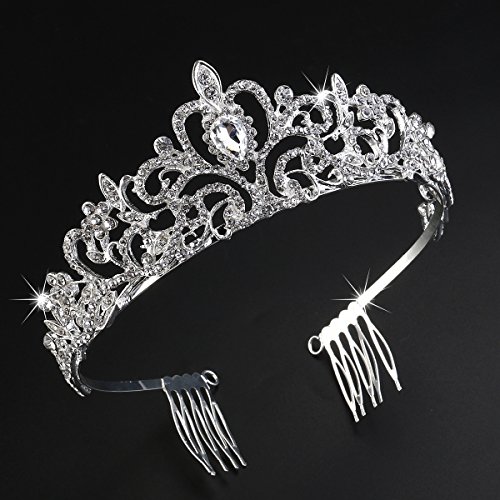 Tinksky Hochzeit Tiara mit Kamm leuchtenden Kristall Strass Braut Tiaras Stirnband (Silber) - 9
