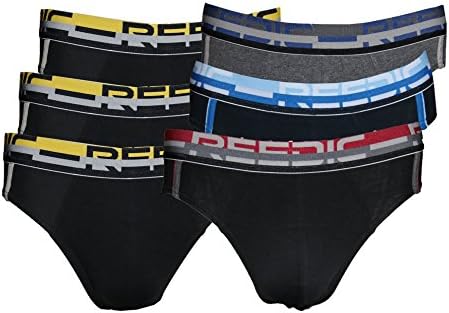 Reedic Men cotton panties 6 Pack, Size X-Large (XL), Color 3 each black and yellow, each 1x dark blue, black, red, gray