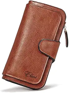 Elios Women Wallet Soft PU Leather Multi Card Organizer Ladies Clutch (Brown)