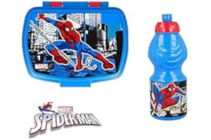 ILS I LOVE SHOPPING SPIDERMAN | Juego de lonchera Hombre Araña - Compuesto por 2 unidades - Lonchera y Botella de plástico - Perfecto para niños y niñas - Libre de BPA