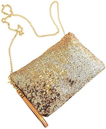 Genonaute Sequined Envelope Party Evening Purse Clutch Shoulder Messenger Bag Handbag(Golden)