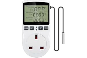 TOPHOMER Digital Temperature Controller, Thermostat Outlet Socket -40~120℃ Heating Cooling Timer Plug with 170cm Sensor for Greenhouse, Freezer, Aquarium