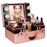 maletin maquillaje con luz Gran capacidad: Diseño de almacenaje razonable para la clasificación. Las 2 cajas de almacenamiento con tapas de vidrio son extraíbles y extensibles, además, tienen dos velcros en la parte inferior para asegurar sus cosméticos en una posición estable. Los compartimientos le ofrecen un espacio suficiente para almacenar sus maquillajes
