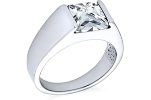 BLING JEWELRY Tradizionale Unisex Personalizzare 3Ct Simulato Zaffiro Blu Aaa CZ Quadrato Principessa Taglio Solitario Anello Di Fidanzamento Maschile Anello Da Mignolo Placcato Argento Per Gli Uomini