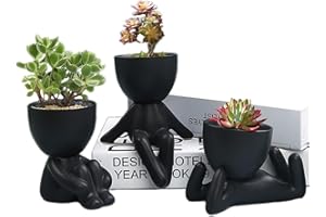 QUHUOYAO Nowoczesna domowa ceramiczna figurka doniczka, sukulenty ceramiczna doniczka do ogrodu, kreatywna ceramiczna zielona doniczka na rośliny ozdoby na biurko (3 szt.)