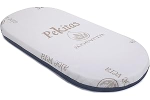 PEKITAS Universal-Matratze, oval, 72 x 33 cm, für Kinderwagen, Höhe: 5 cm, doppelseitig, atmungsaktiv, waschbarer Bezug